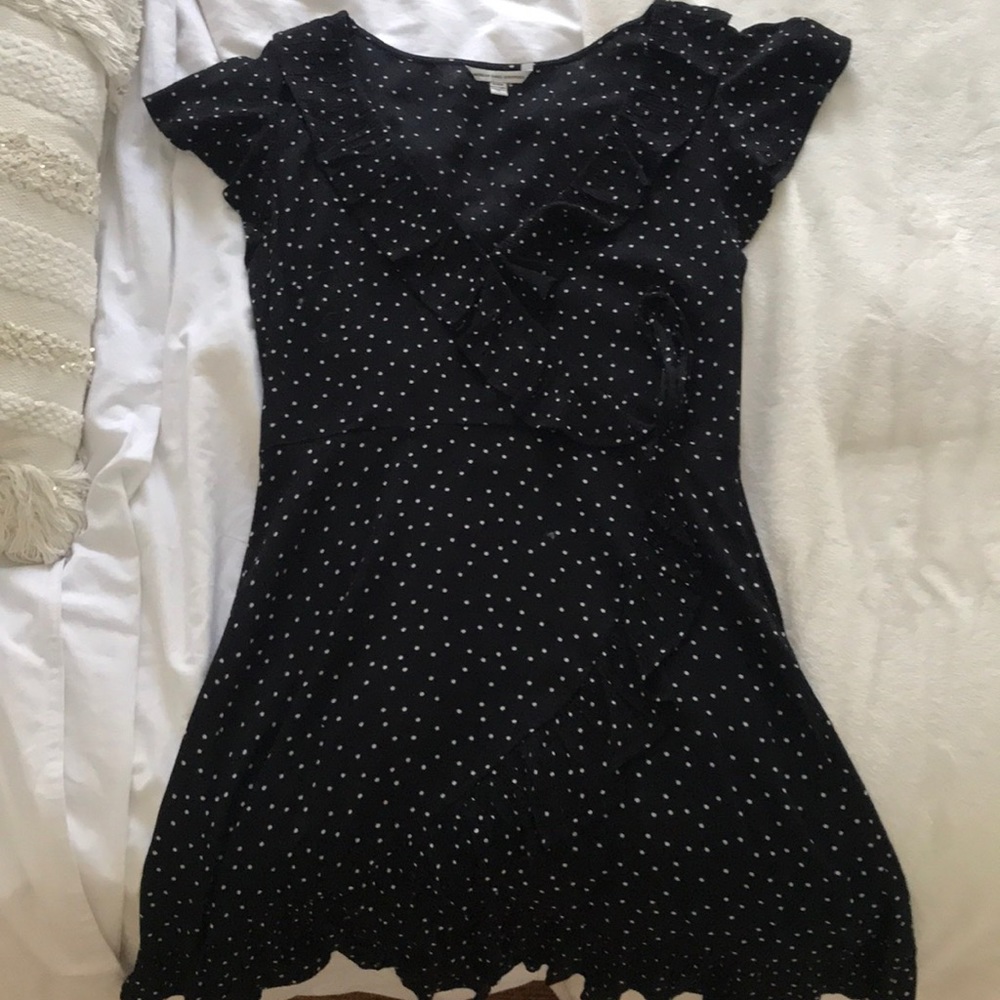 black and white polka dot wrap dress